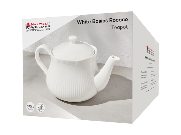 Maxwell & Williams White Basics Rococo Teapot 570ml Gift Boxed