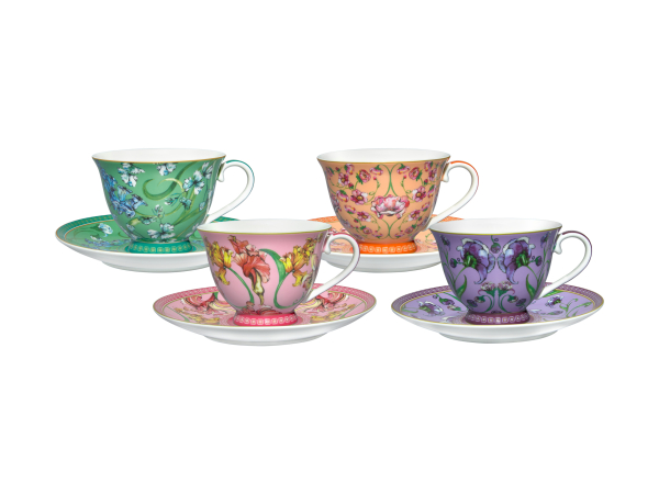 Maxwell & Williams Estelle Michaelides Mystique Tall Cup & Saucer 230ml Set of 4 Assorted Gift Boxed