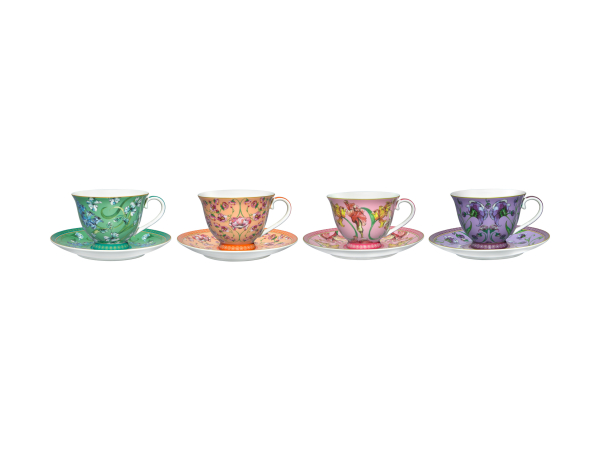Maxwell & Williams Estelle Michaelides Mystique Tall Cup & Saucer 230ml Set of 4 Assorted Gift Boxed