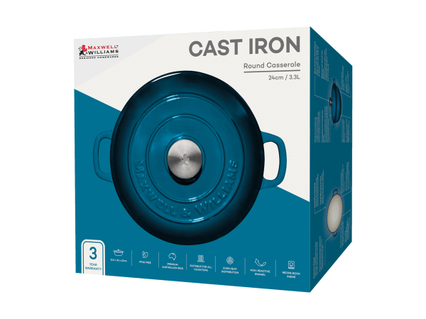 Maxwell & Williams Cast Iron Round Casserole Midnight Blue 24cm Gift Boxed