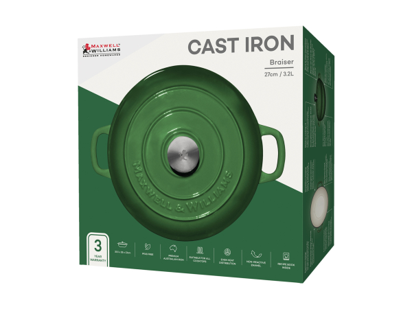 Maxwell & Williams Cast Iron Braiser English Racing Green 27cm Gift Boxed