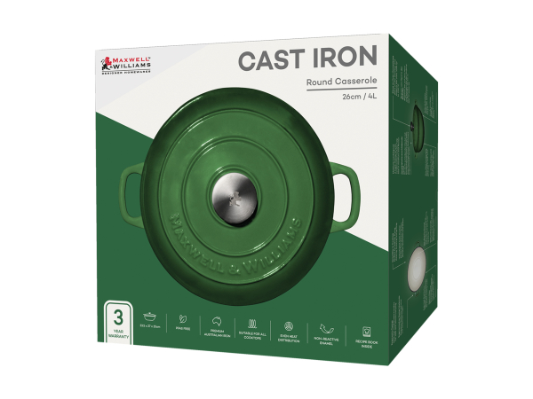 Maxwell & Williams Cast Iron Round Casserole English Racing Green 26cm Gift Boxed