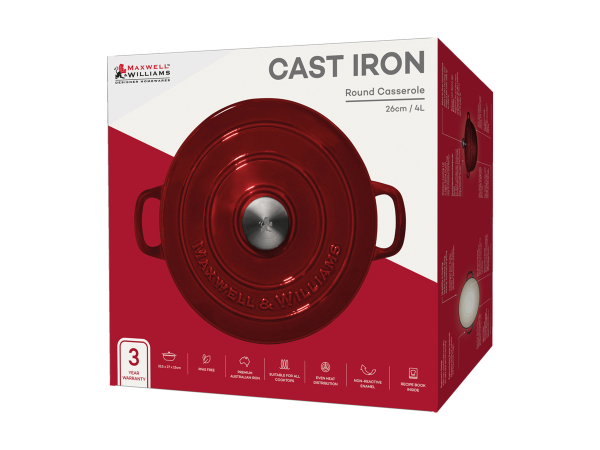 Maxwell & Williams Cast Iron Round Casserole Merlot 26cm Gift Boxed