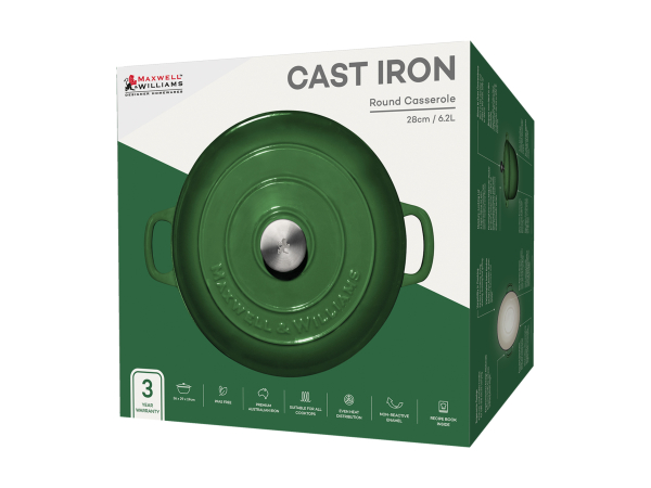Maxwell & Williams Cast Iron Round Casserole English Racing Green 28cm Gift Boxed