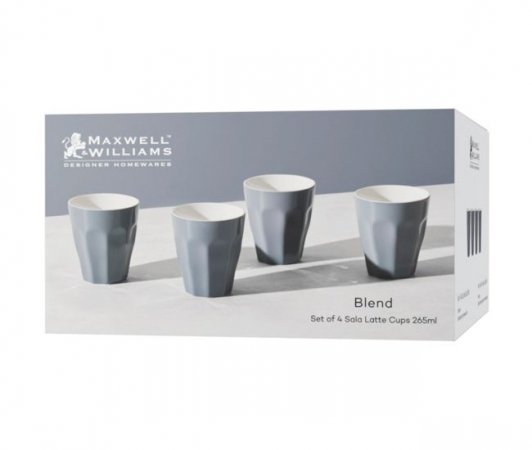 Maxwell & Williams Blend Sala Latte Cup 265ML Set of 4 Charcoal Gift Boxed
